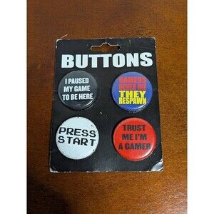 NEW Gamer Button Pins Set 4pc I Paused My Game To Be Here Retro Gaming Accessory